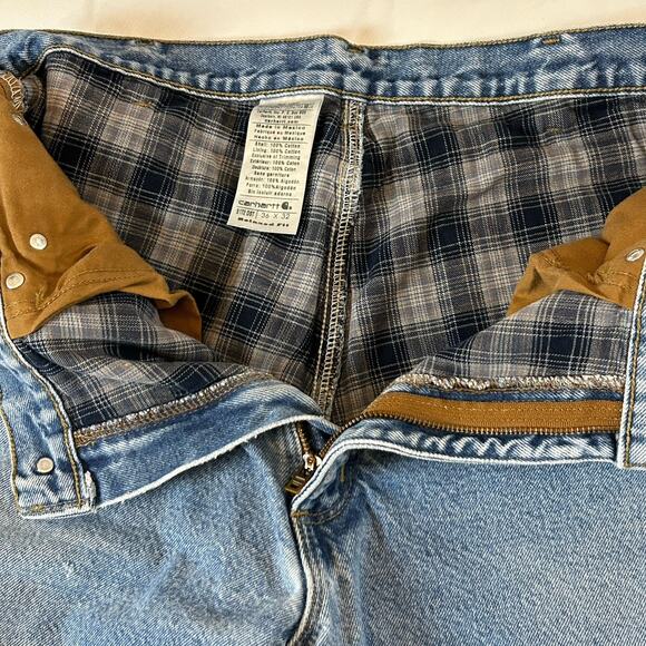Carhartt Jeans Men 36x32 Flannel Lined B172 DST Relaxed Fit Work Distressed Worn - Picture 6 of 16